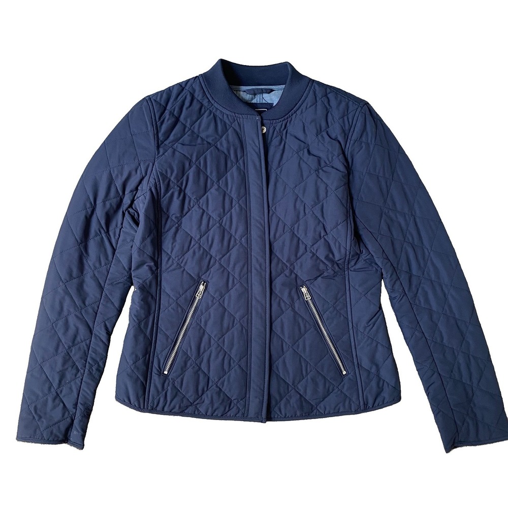 GAP Quilted Bomber Full Zip Jacket Size M Navy Classic Minimalist Transitional